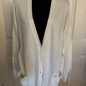 V neck cardigan with bottom front patch pockets. Hip length